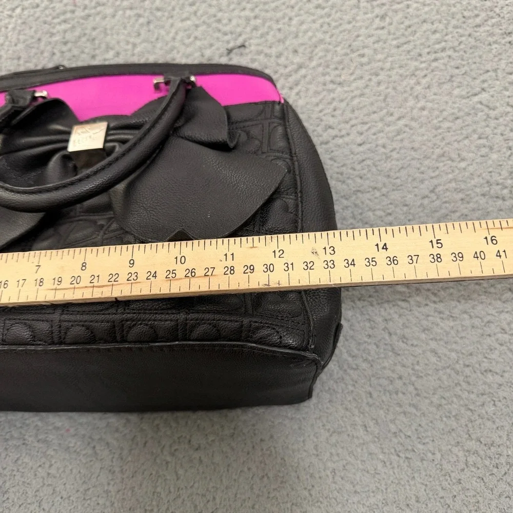 Betsey Johnson Purse Black Pink Heart Quilted Bow Satchel Crossbody Bag Strap